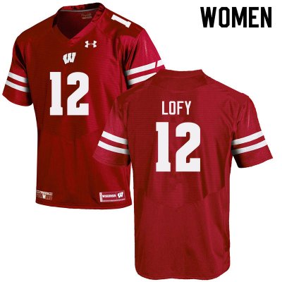 Women's Wisconsin Badgers NCAA #12 Max Lofy Red Authentic Under Armour Stitched College Football Jersey LJ31X53PE